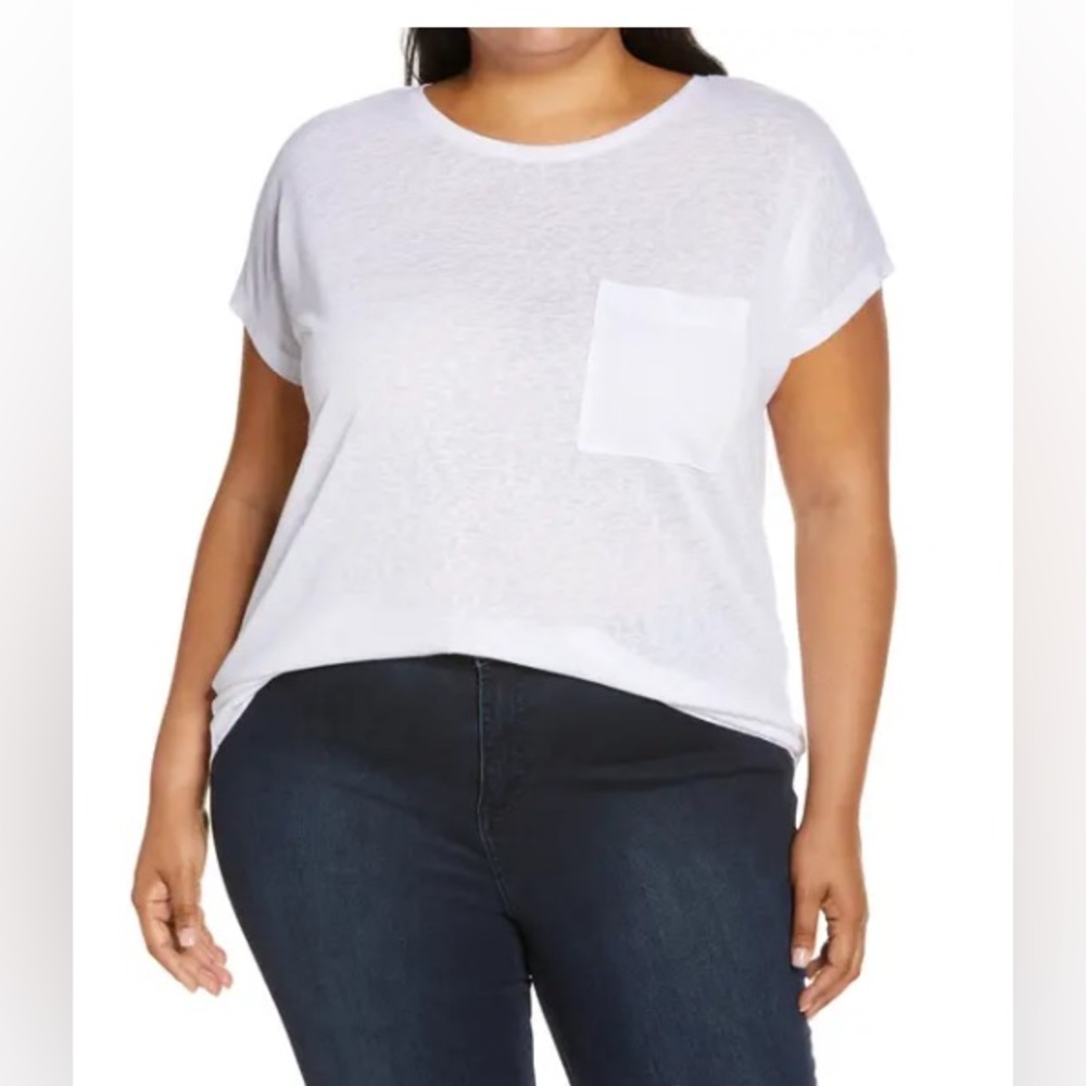 Caslon Slouchy Heathered Pocket T-Shirt in White Size: 3X